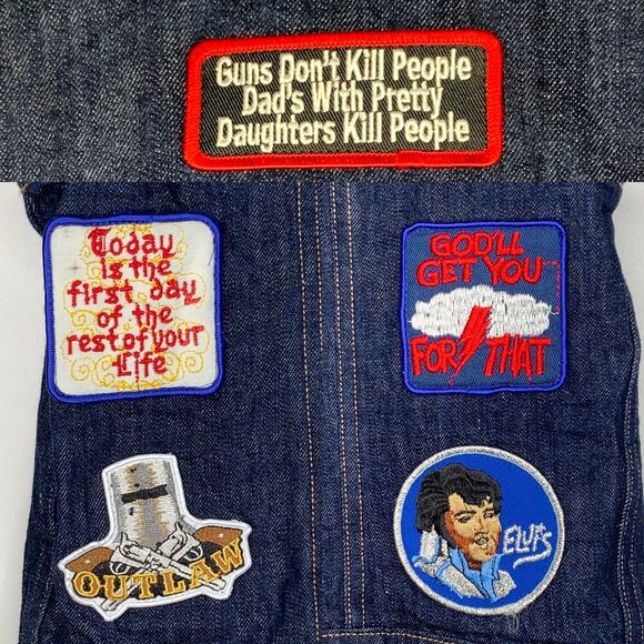 Levi's Custom Dark Rinse Denim Trucker Vest w/ Back Patches Large - Picture 3 of 5